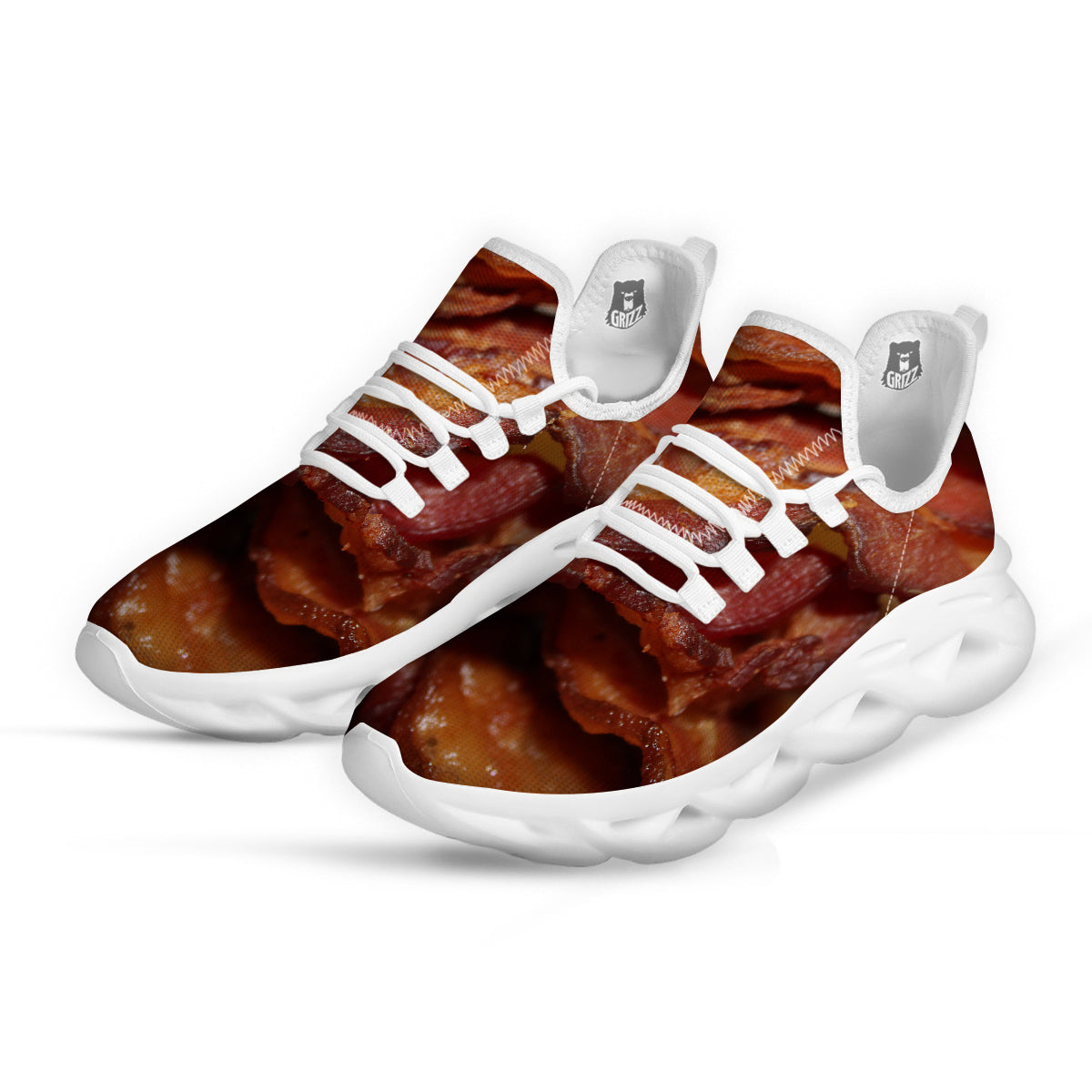 Bacon Crispy Print White Running Shoes-grizzshop