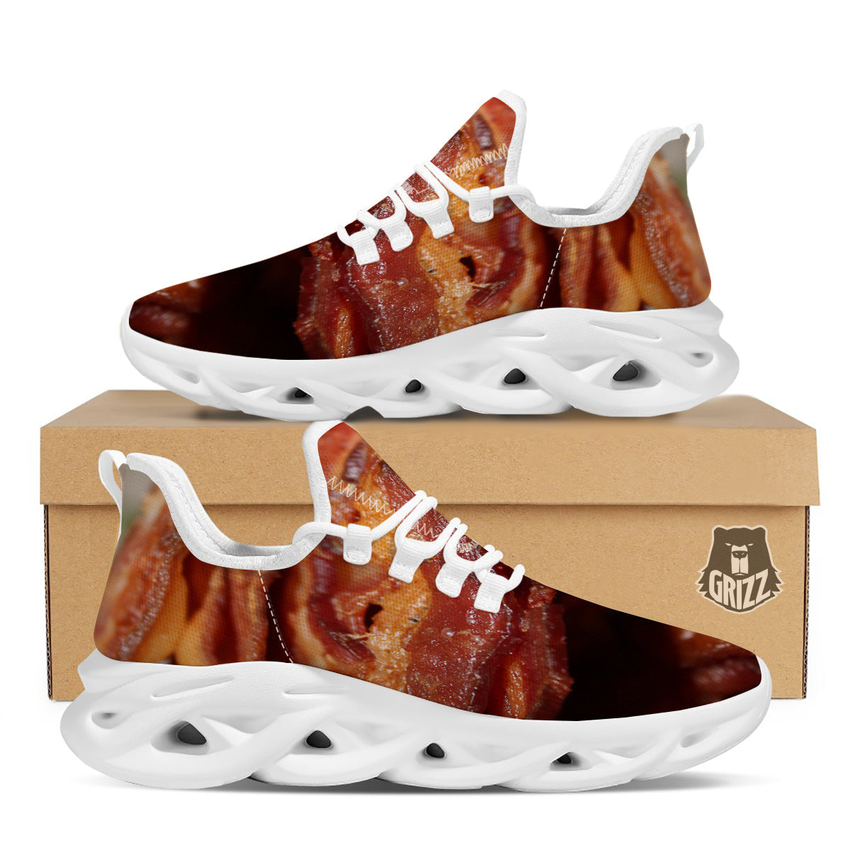 Bacon Crispy Print White Running Shoes-grizzshop