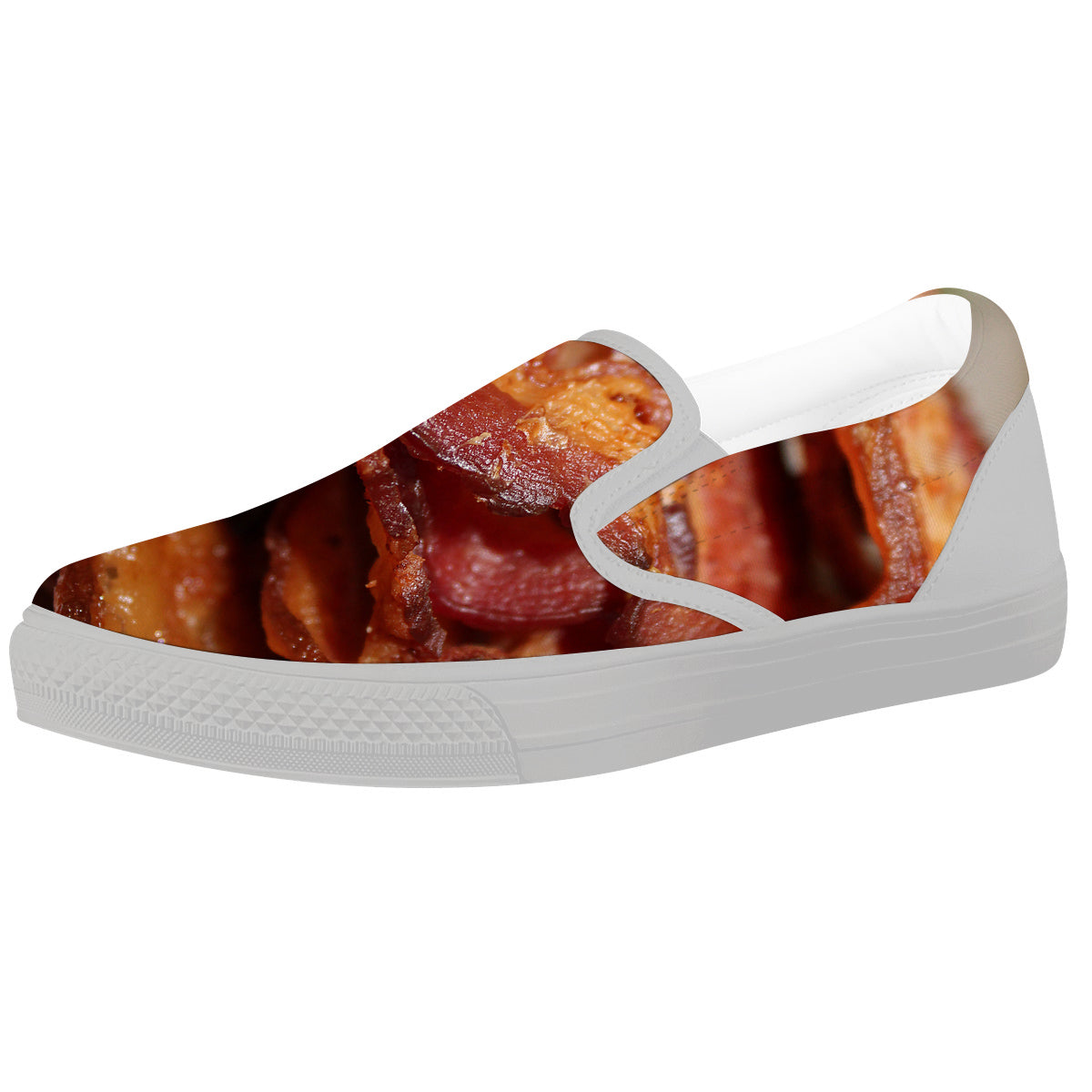 Bacon Crispy Print White Slip On Shoes-grizzshop