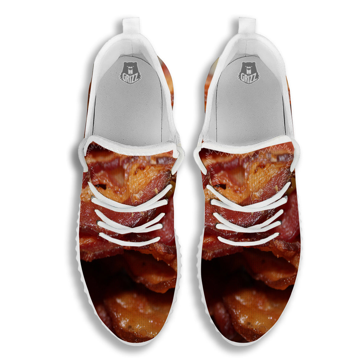 Bacon Crispy Print White Walking Shoes-grizzshop