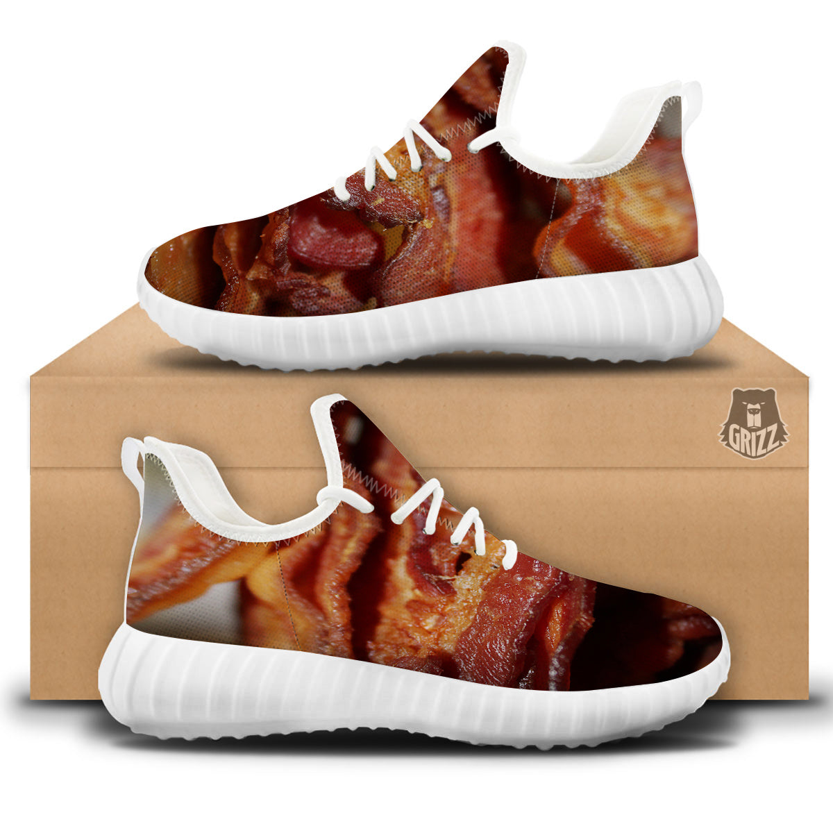 Bacon Crispy Print White Walking Shoes-grizzshop