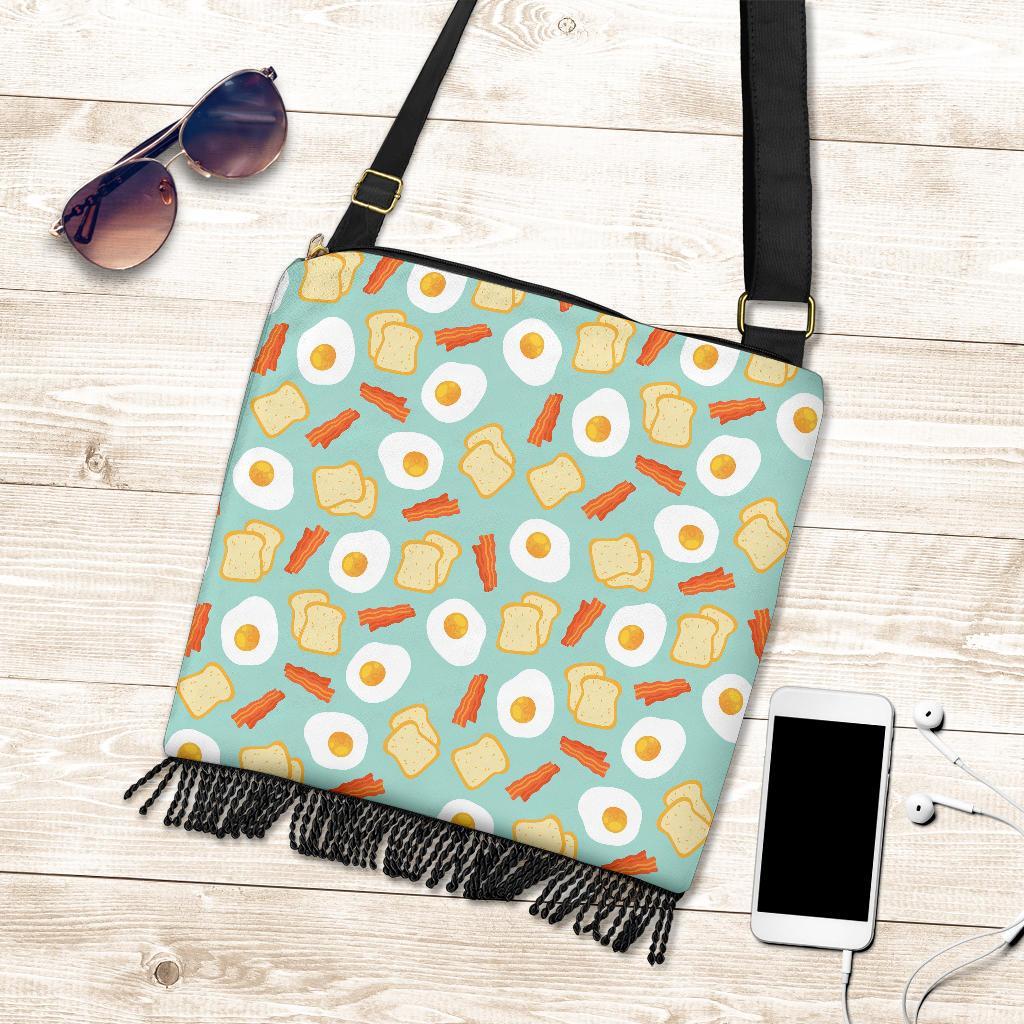 Bacon Egg Bread Pattern Print Crossbody Bags-grizzshop