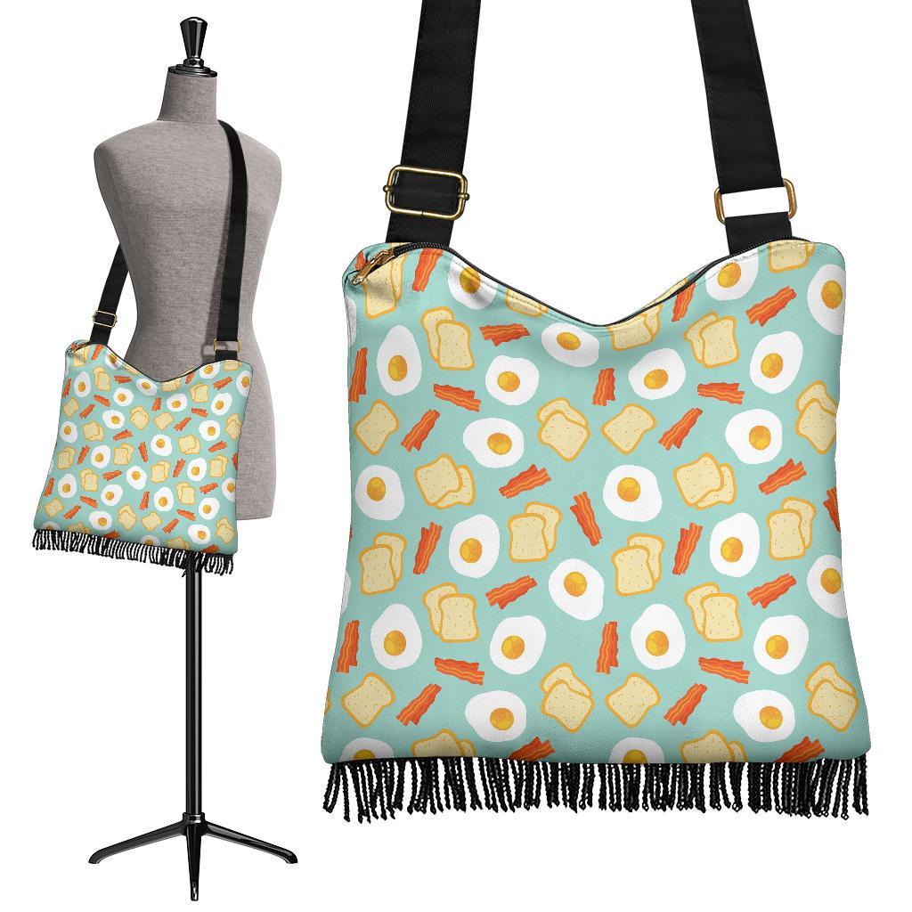 Bacon Egg Bread Pattern Print Crossbody Bags-grizzshop