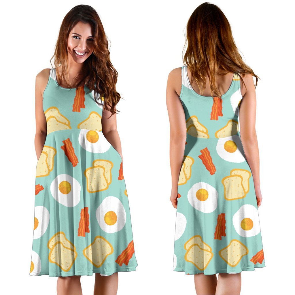 Bacon Egg Bread Pattern Print Dress-grizzshop