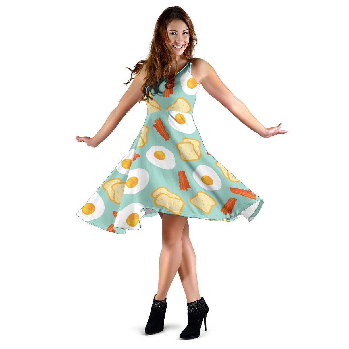 Bacon Egg Bread Pattern Print Dress-grizzshop