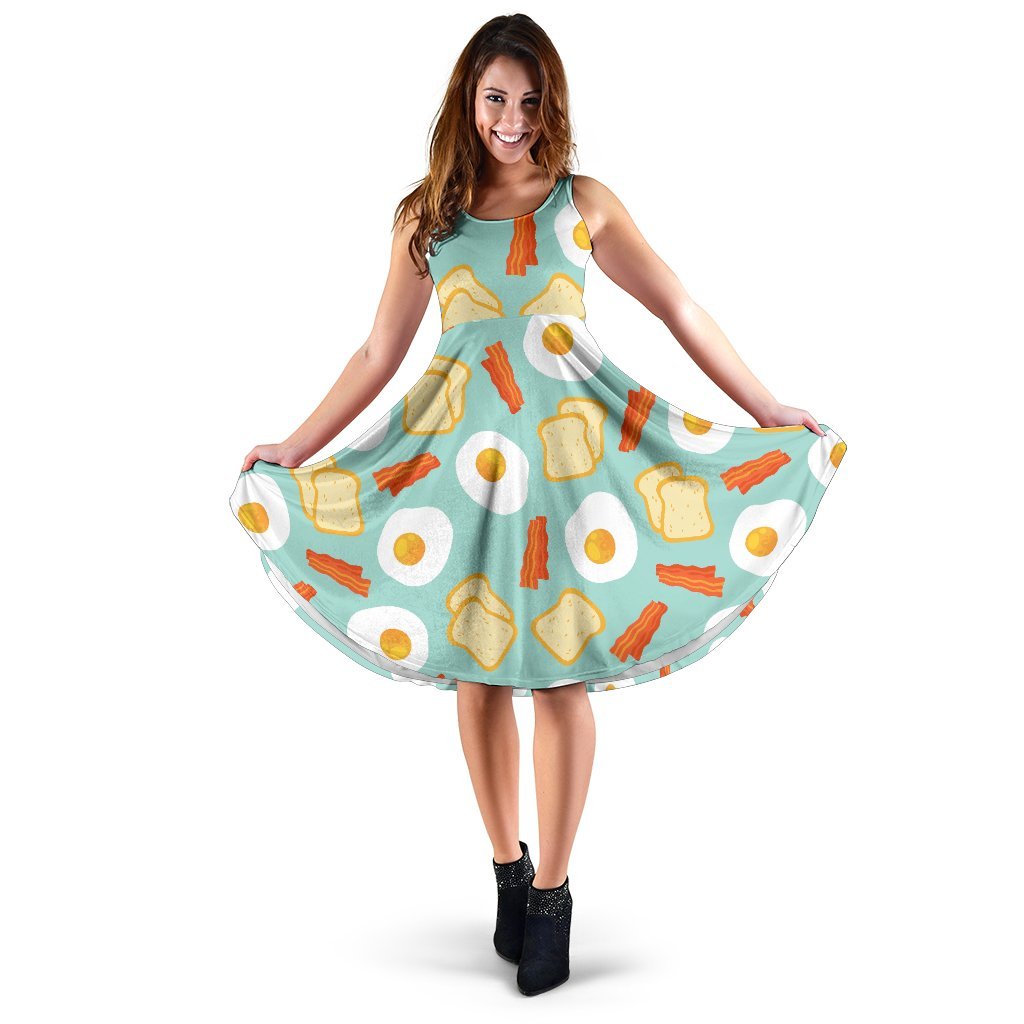 Bacon Egg Bread Pattern Print Dress-grizzshop