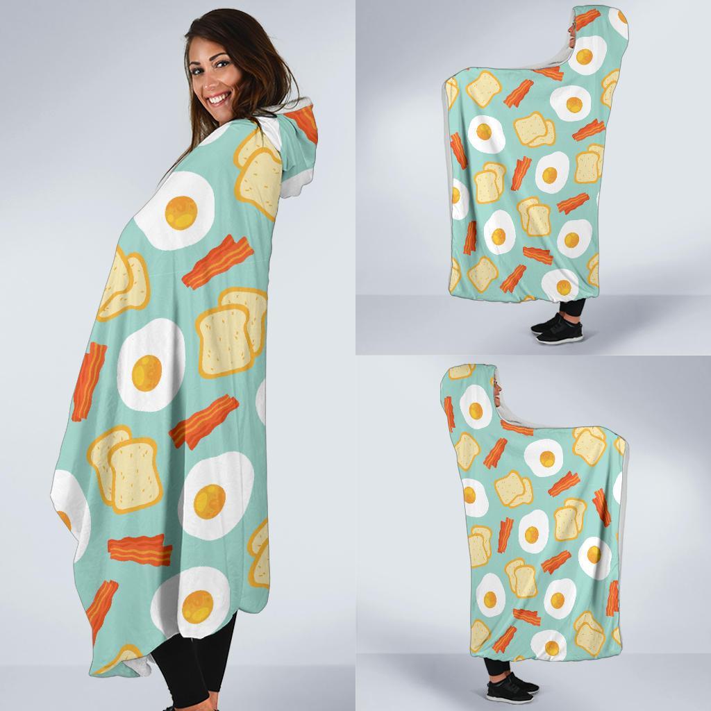 Bacon Egg Bread Pattern Print Hooded Blanket-grizzshop