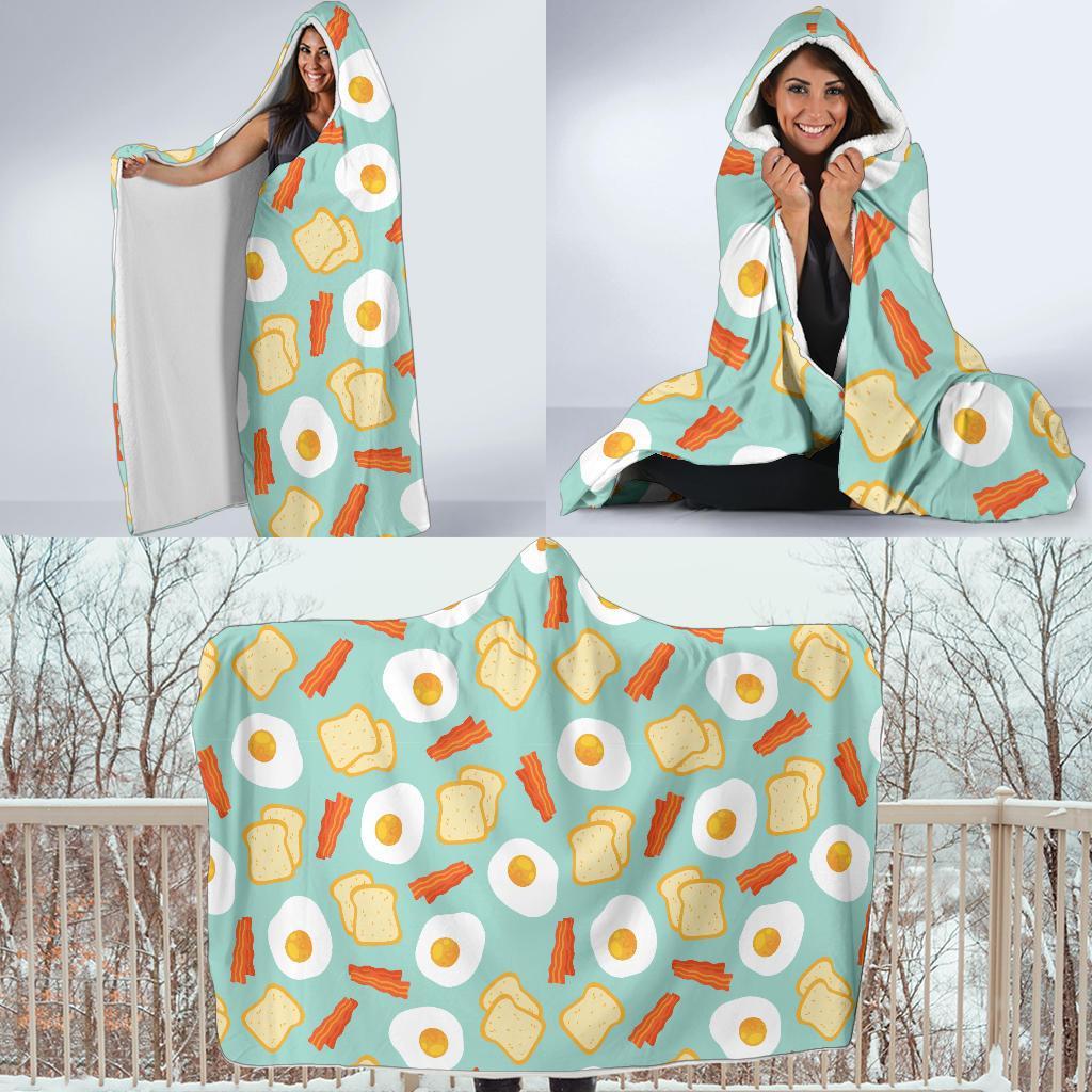 Bacon Egg Bread Pattern Print Hooded Blanket-grizzshop