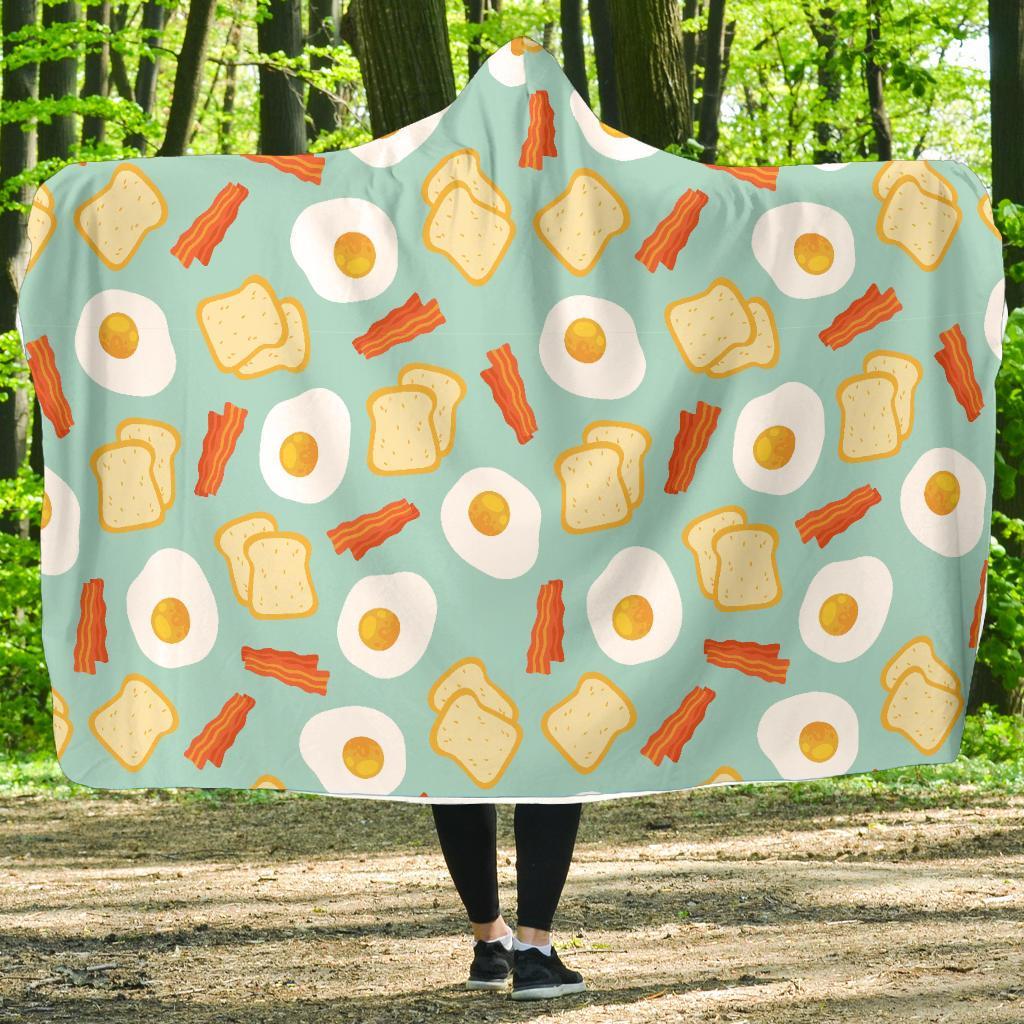 Bacon Egg Bread Pattern Print Hooded Blanket-grizzshop