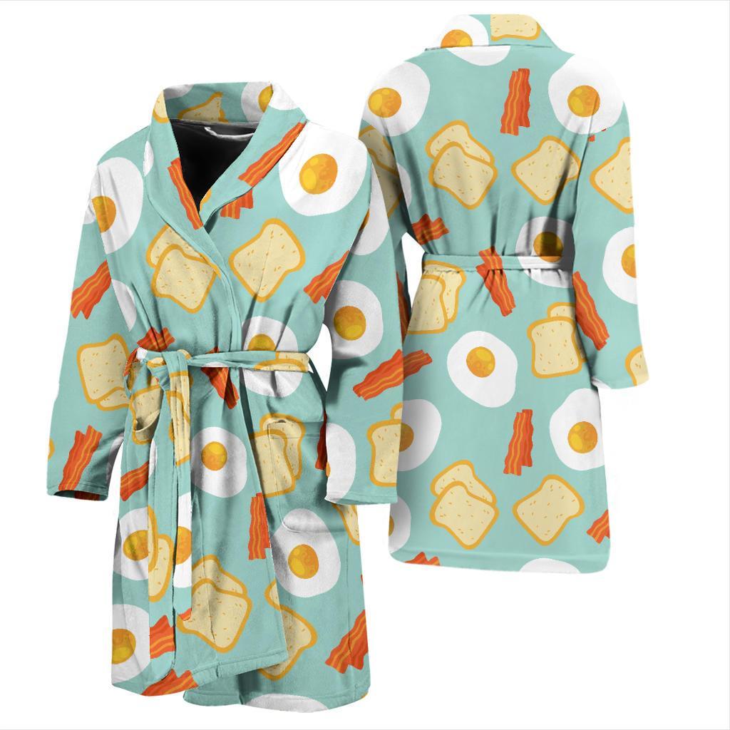 Bacon Egg Bread Pattern Print Men Long Robe-grizzshop