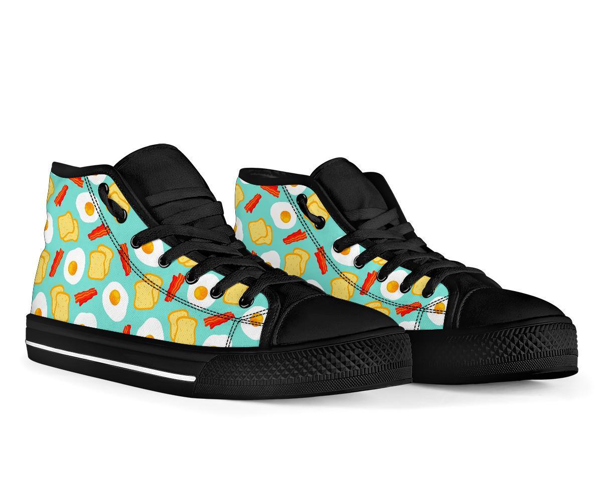 Bacon Egg Bread Pattern Print Men Women's High Top Shoes-grizzshop