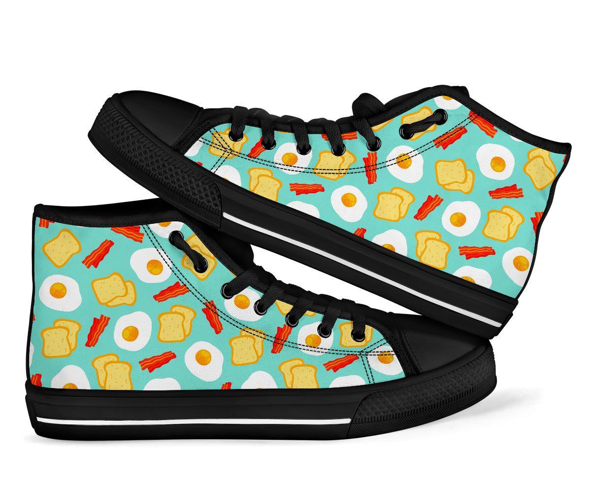 Bacon Egg Bread Pattern Print Men Women's High Top Shoes-grizzshop