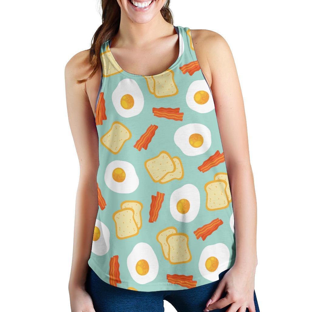 Bacon Egg Bread Pattern Print Racerback Tank Tops-grizzshop