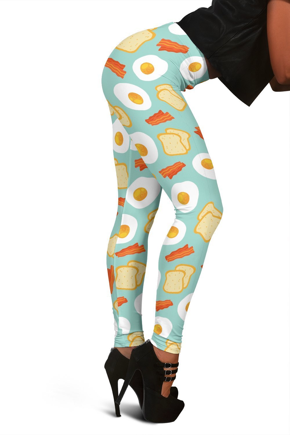 Bacon Egg Bread Pattern Print Women Leggings-grizzshop