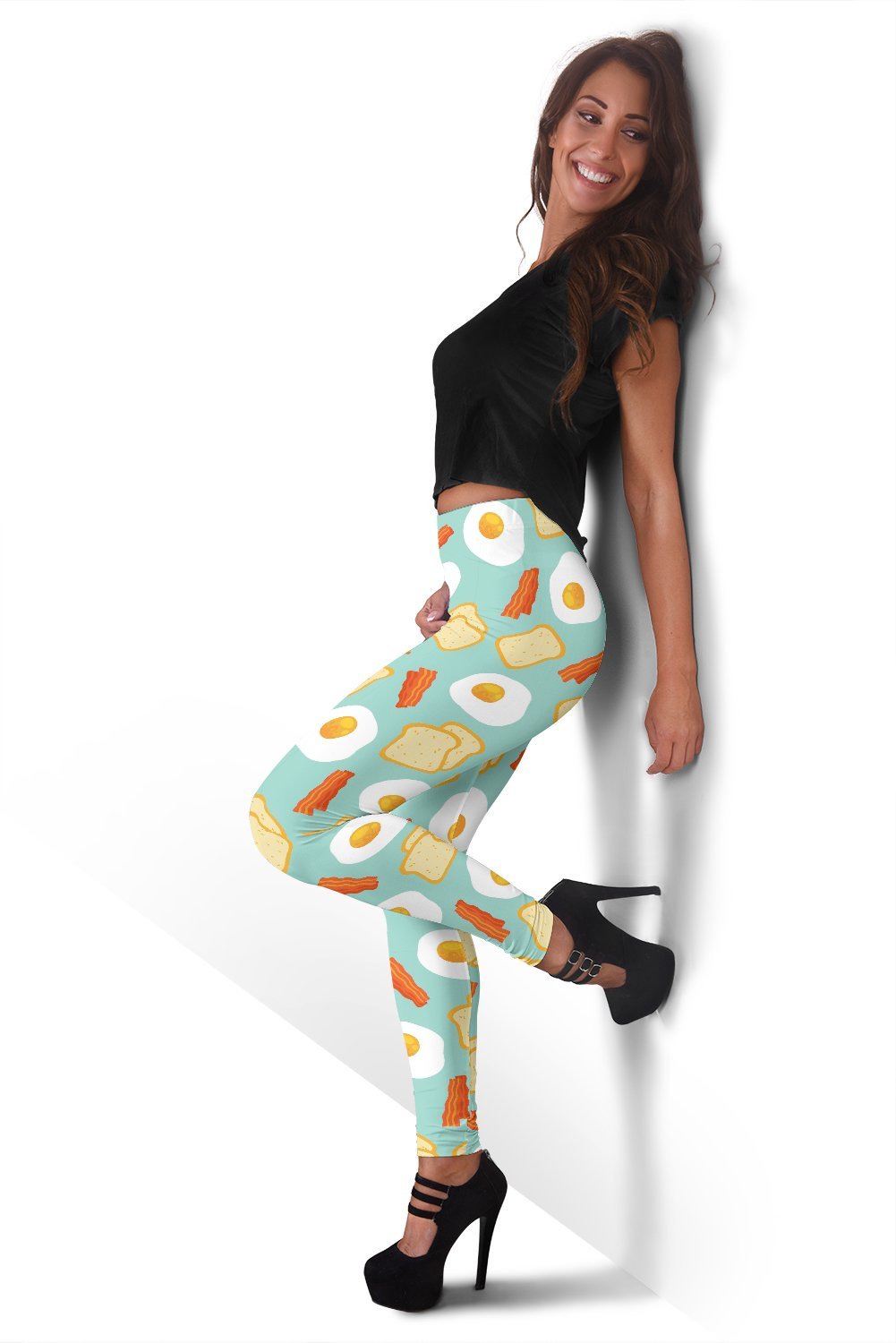 Bacon Egg Bread Pattern Print Women Leggings-grizzshop