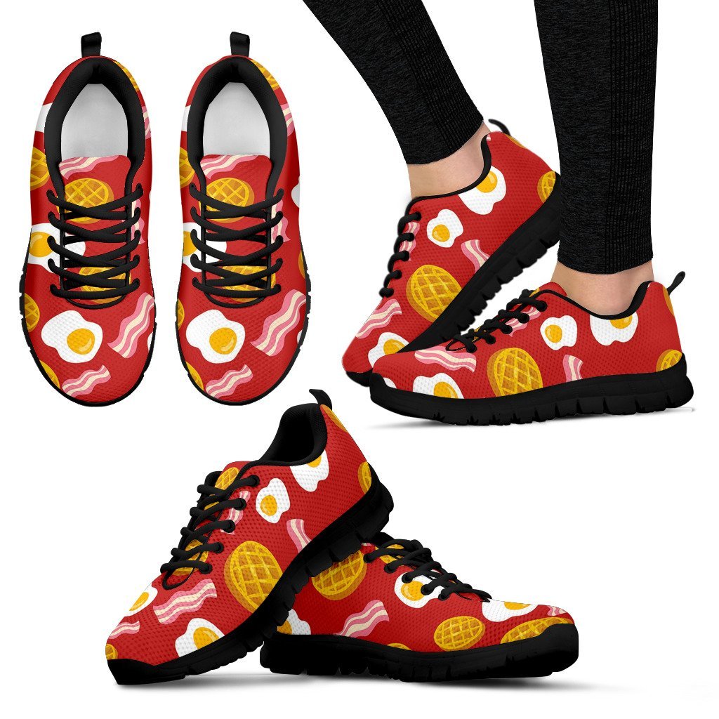Bacon Egg Pancake Pattern Print Black Sneaker Shoes For Men Women-grizzshop
