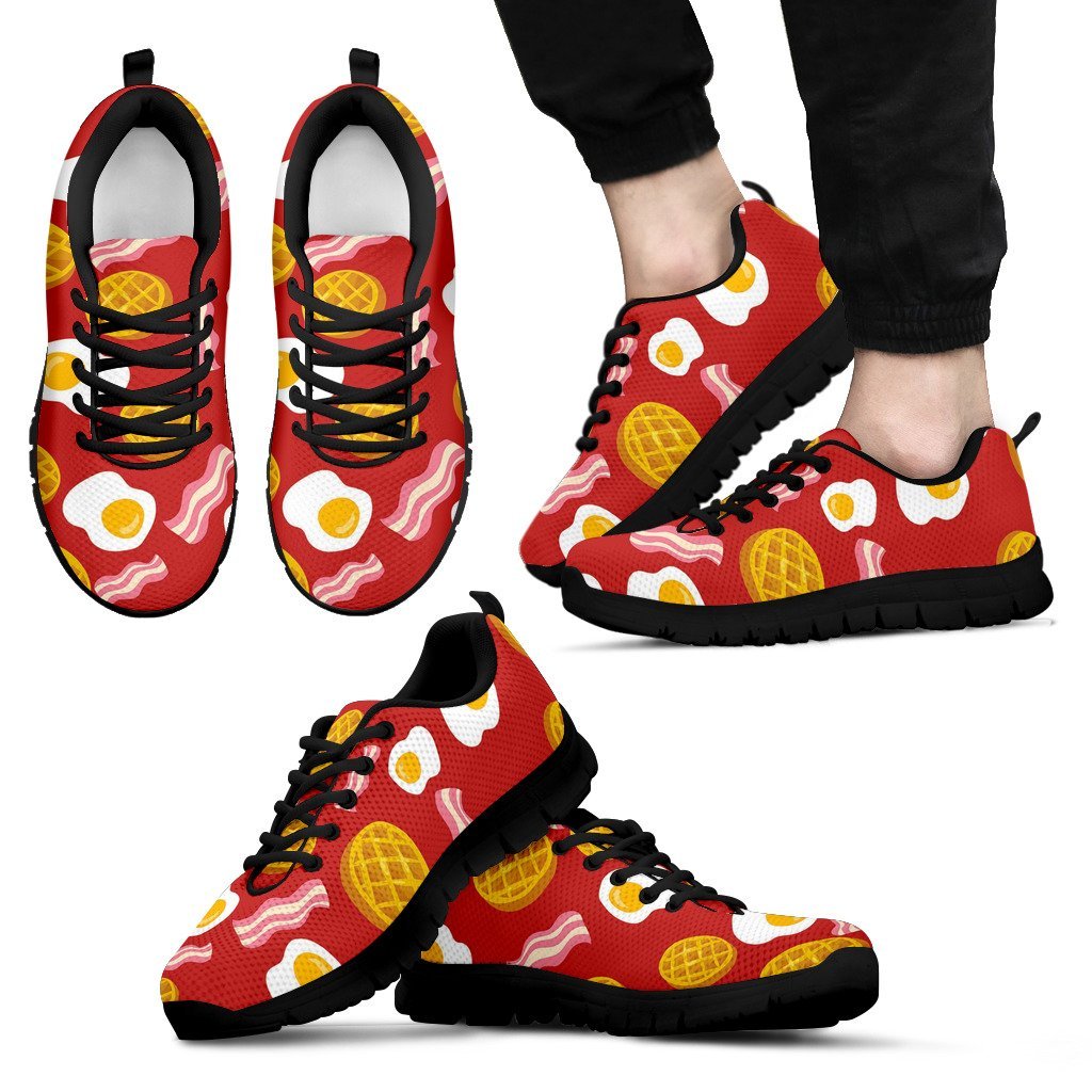 Bacon Egg Pancake Pattern Print Black Sneaker Shoes For Men Women-grizzshop