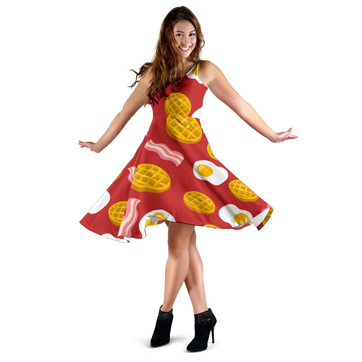 Bacon Egg Pancake Pattern Print Dress-grizzshop