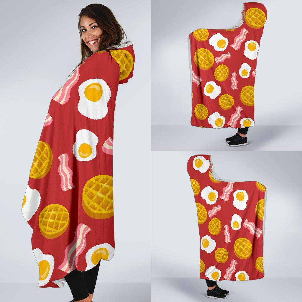 Bacon Egg Pancake Pattern Print Hooded Blanket-grizzshop