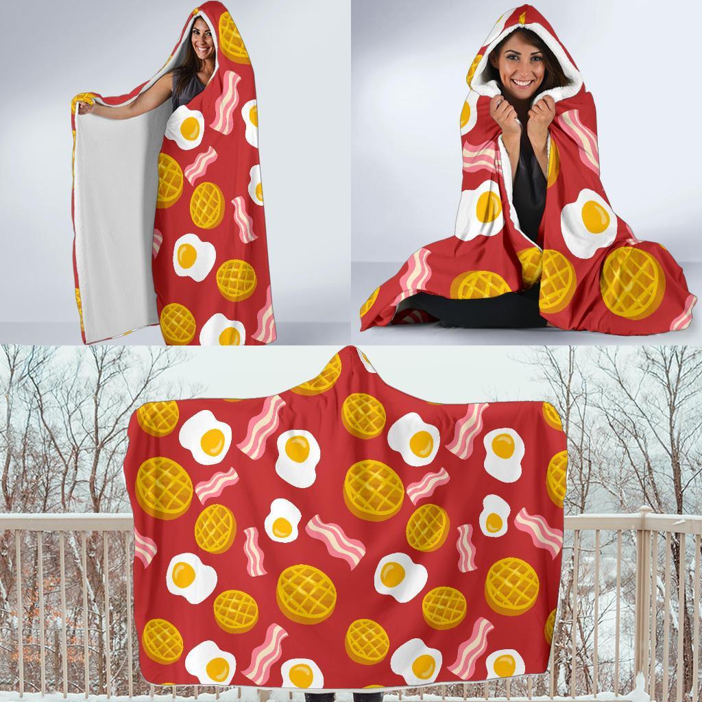 Bacon Egg Pancake Pattern Print Hooded Blanket-grizzshop