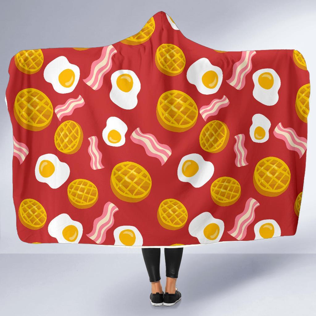 Bacon Egg Pancake Pattern Print Hooded Blanket-grizzshop