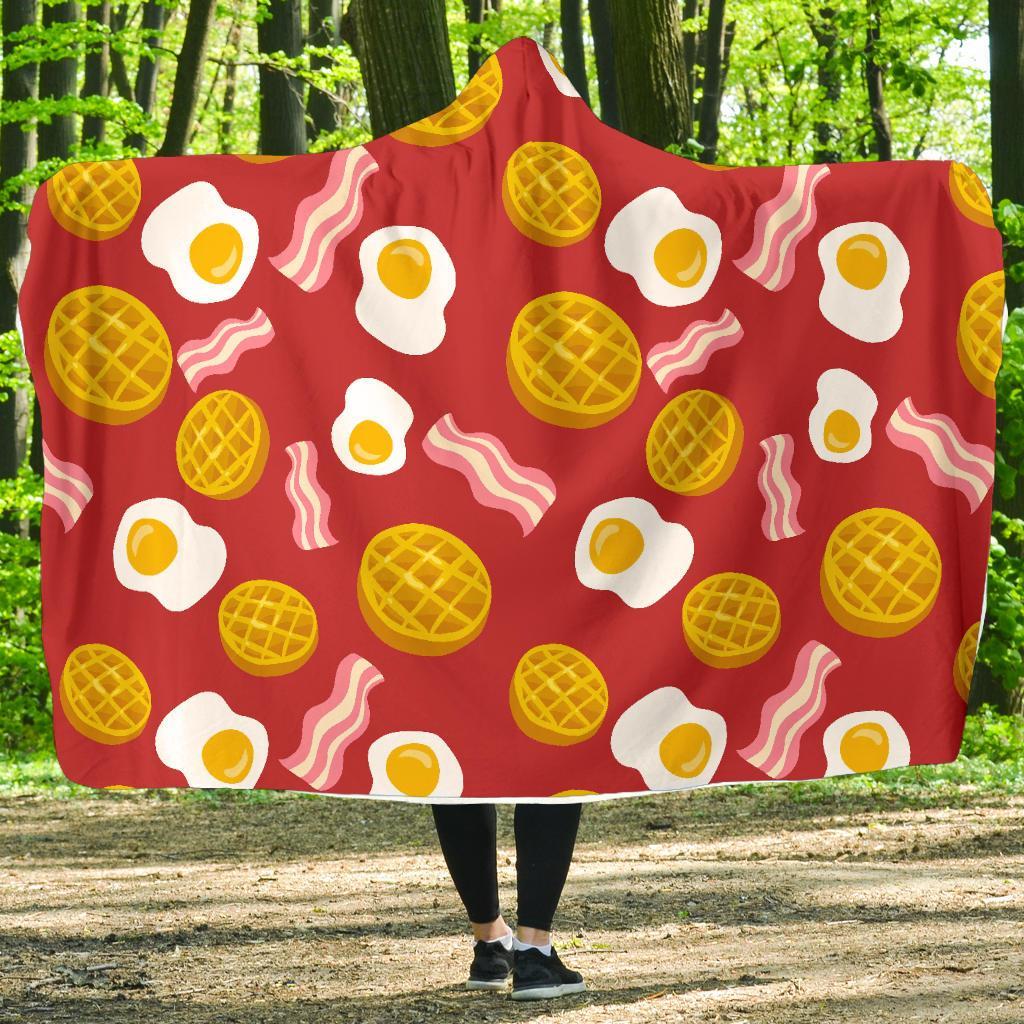 Bacon Egg Pancake Pattern Print Hooded Blanket-grizzshop