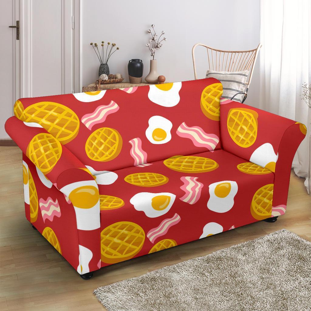 Bacon Egg Pancake Pattern Print Loveseat Cover-grizzshop