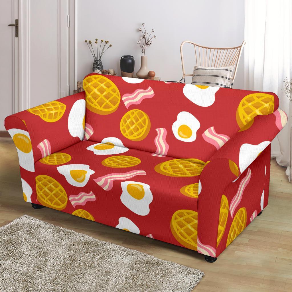 Bacon Egg Pancake Pattern Print Loveseat Cover-grizzshop