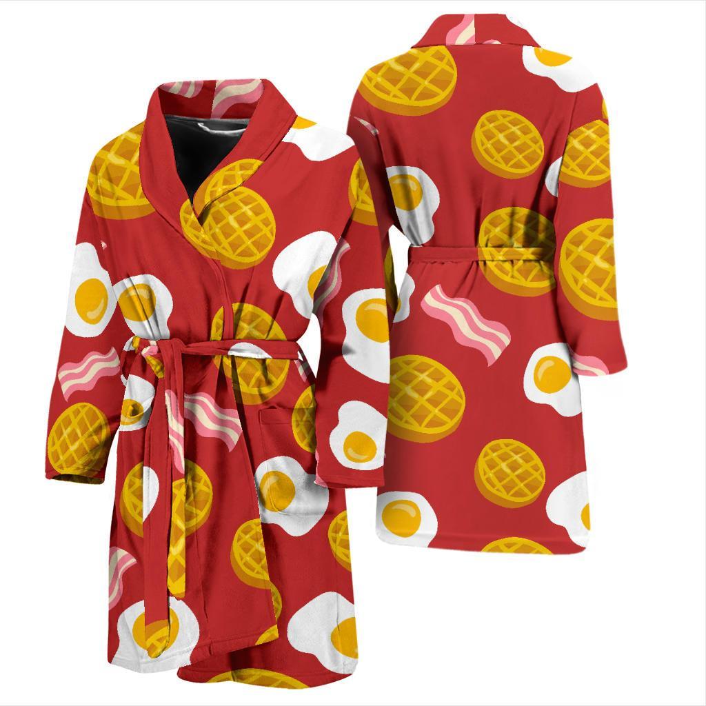 Bacon Egg Pancake Pattern Print Men Long Robe-grizzshop