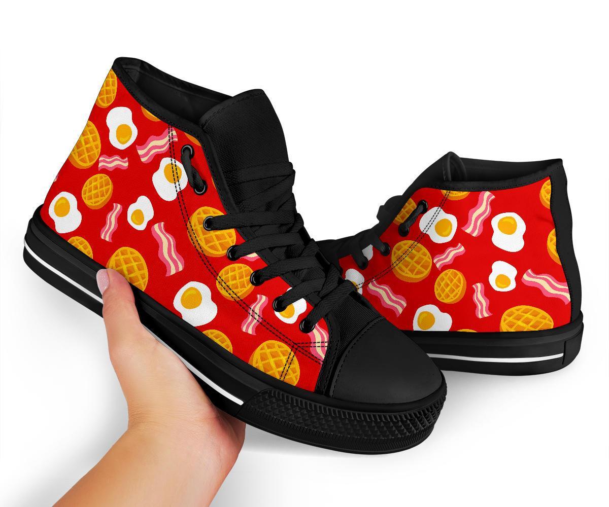 Bacon Egg Pancake Pattern Print Men Women's High Top Shoes-grizzshop