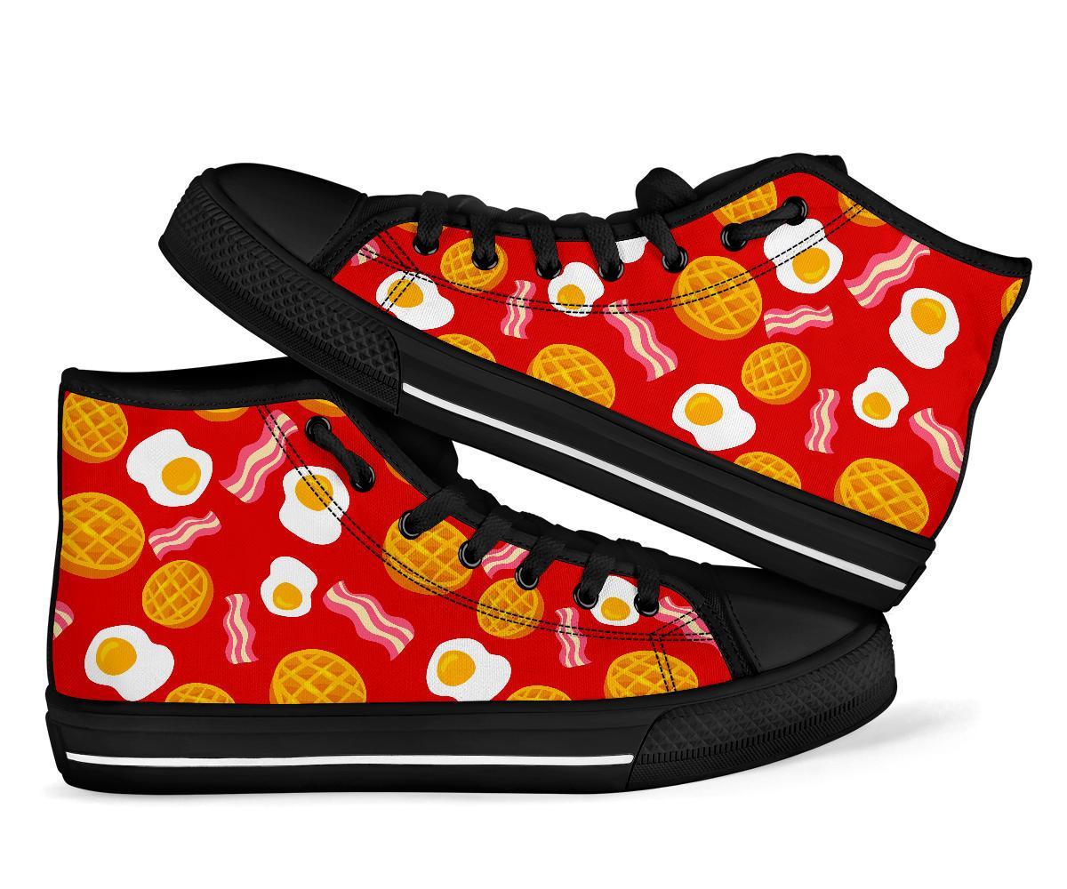 Bacon Egg Pancake Pattern Print Men Women's High Top Shoes-grizzshop