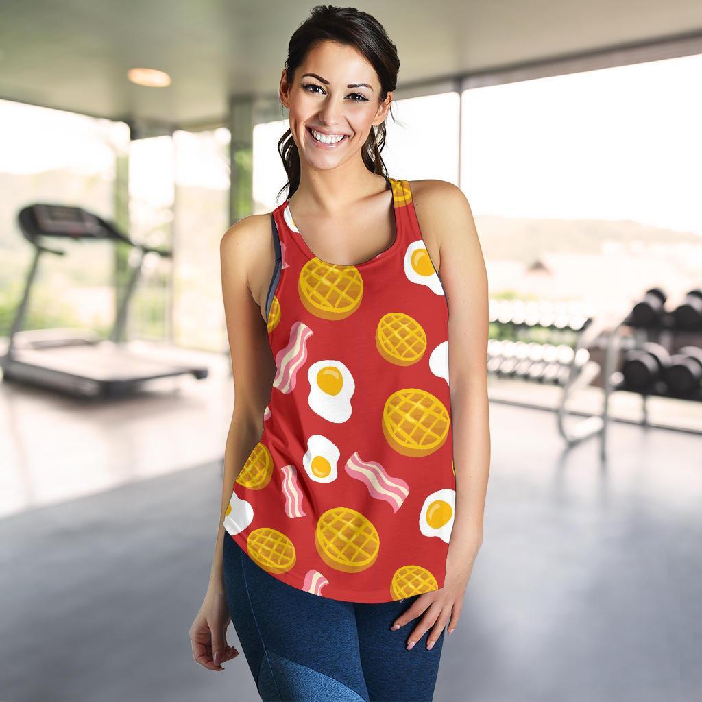 Bacon Egg Pancake Pattern Print Racerback Tank Tops-grizzshop