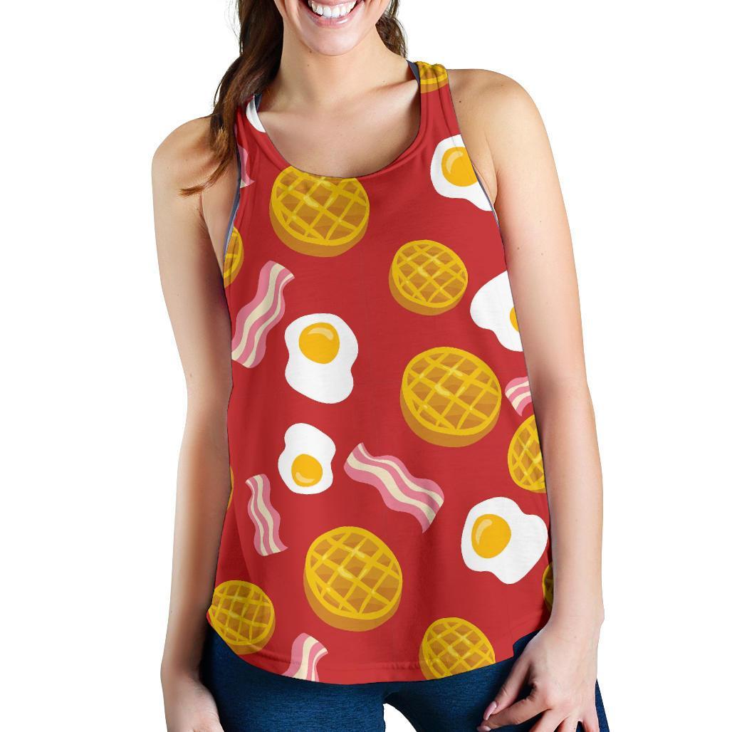 Bacon Egg Pancake Pattern Print Racerback Tank Tops-grizzshop
