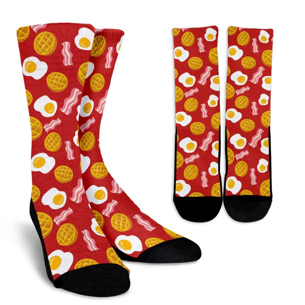 Bacon Egg Pancake Pattern Print Unisex Crew Socks-grizzshop