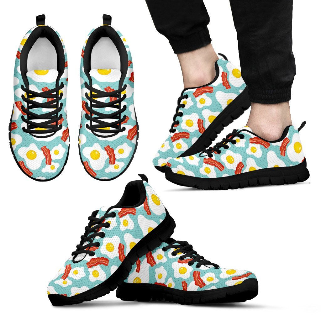 Bacon Egg Pattern Print Black Sneaker Shoes For Men Women-grizzshop