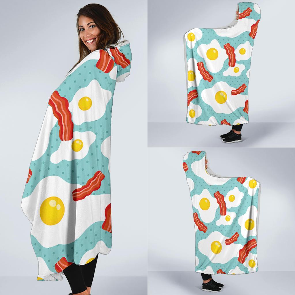 Bacon Egg Pattern Print Hooded Blanket-grizzshop