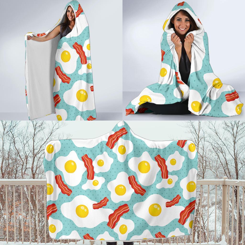 Bacon Egg Pattern Print Hooded Blanket-grizzshop