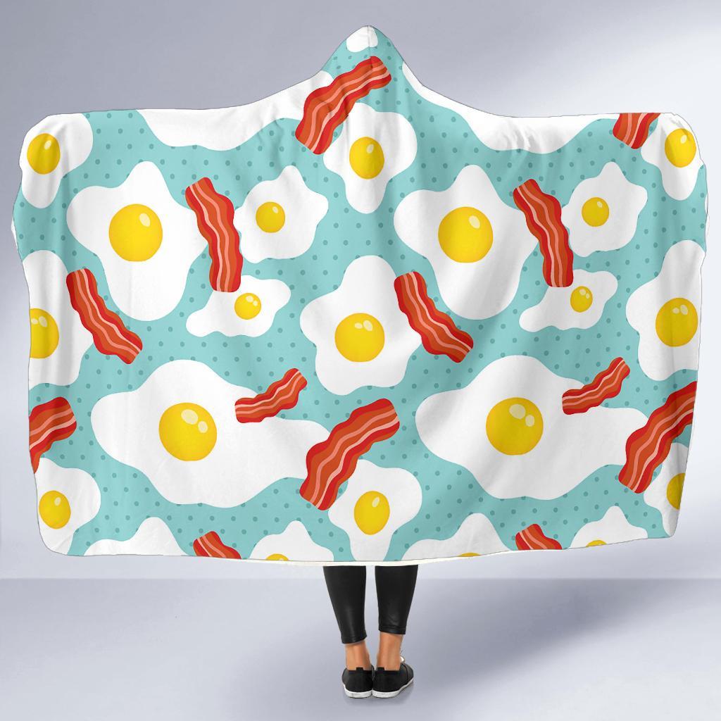 Bacon Egg Pattern Print Hooded Blanket-grizzshop