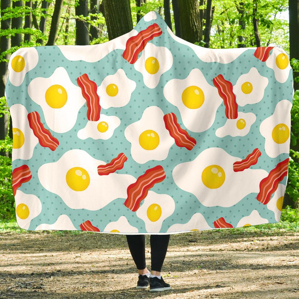 Bacon Egg Pattern Print Hooded Blanket-grizzshop