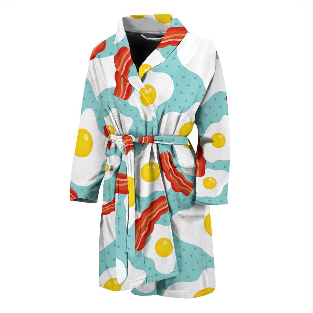 Bacon Egg Pattern Print Men Long Robe-grizzshop