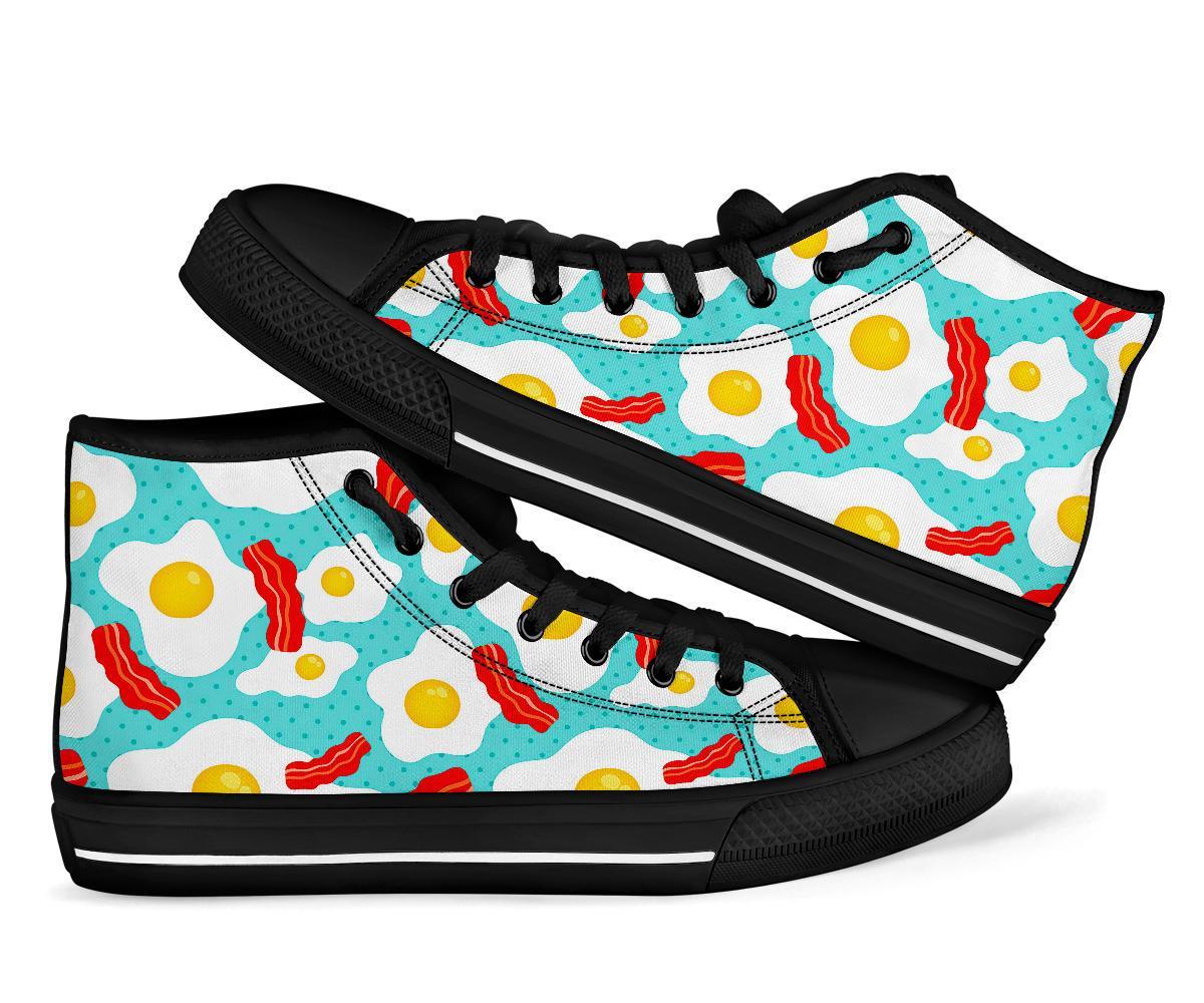 Bacon Egg Pattern Print Men Women's High Top Shoes-grizzshop