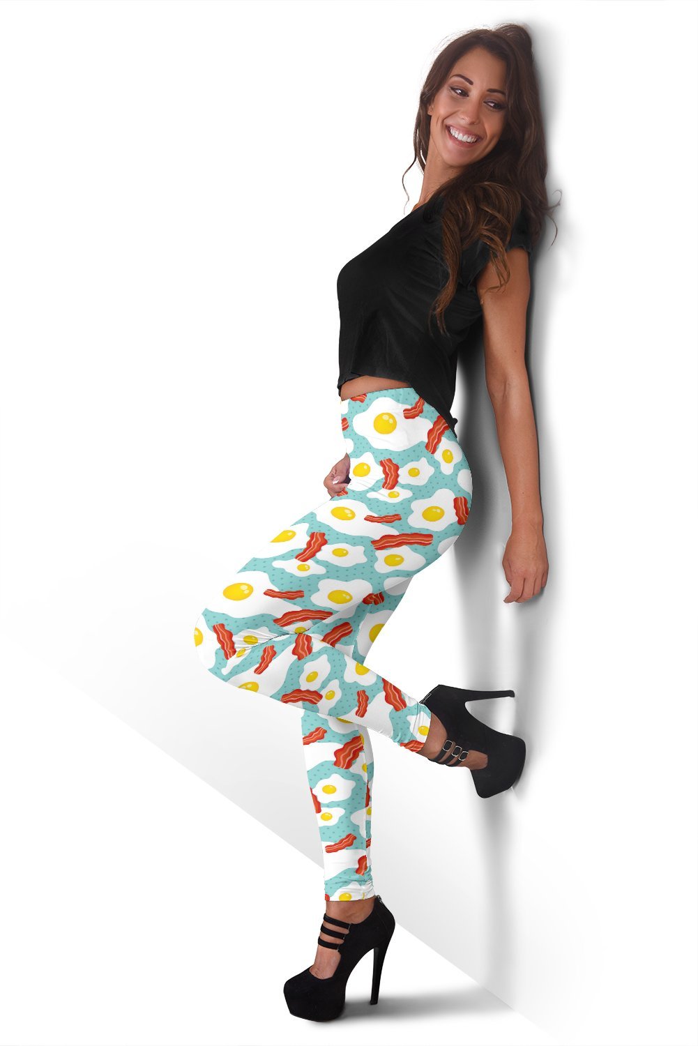 Bacon Egg Pattern Print Women Leggings-grizzshop