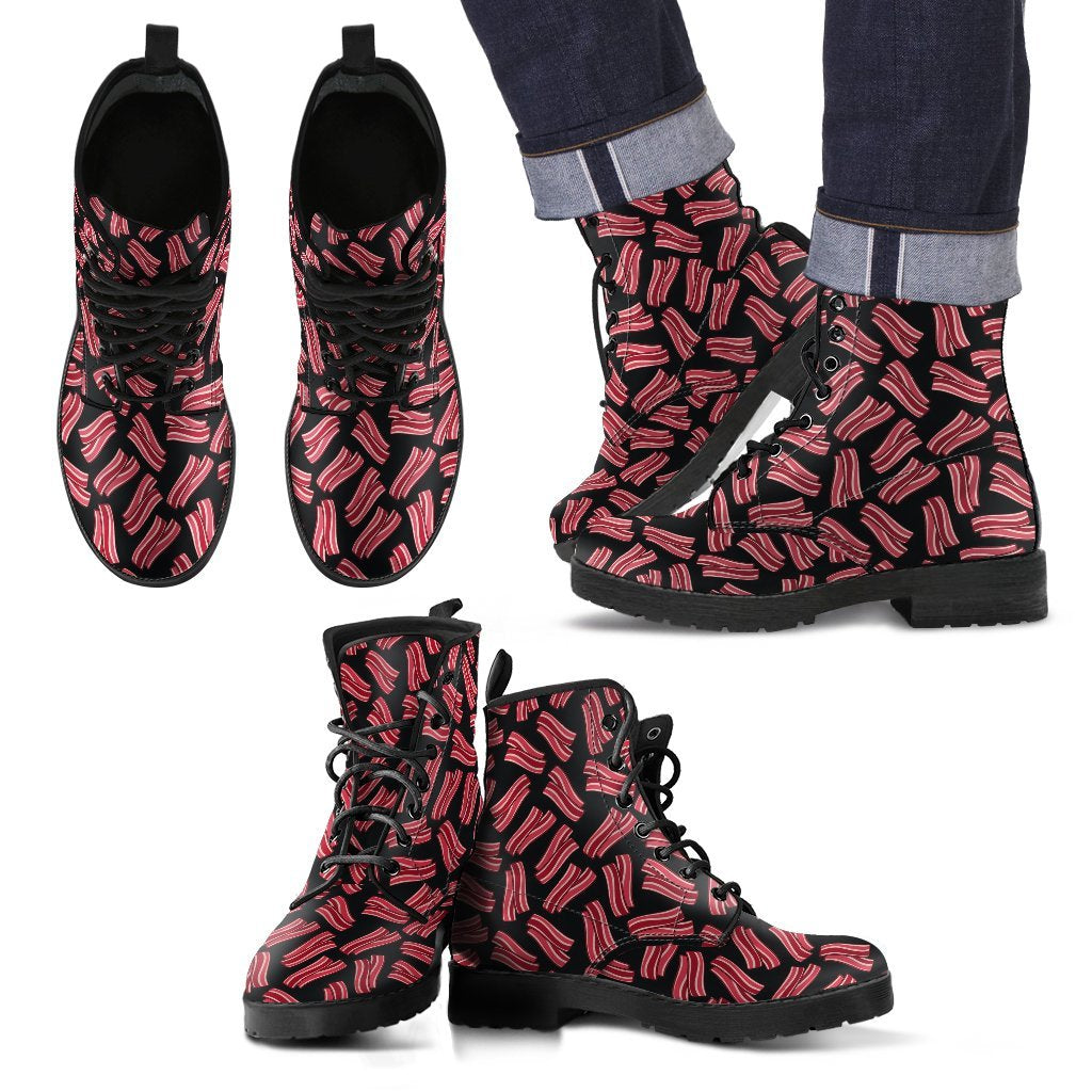 Bacon Pattern Print Men Women Leather Boots-grizzshop