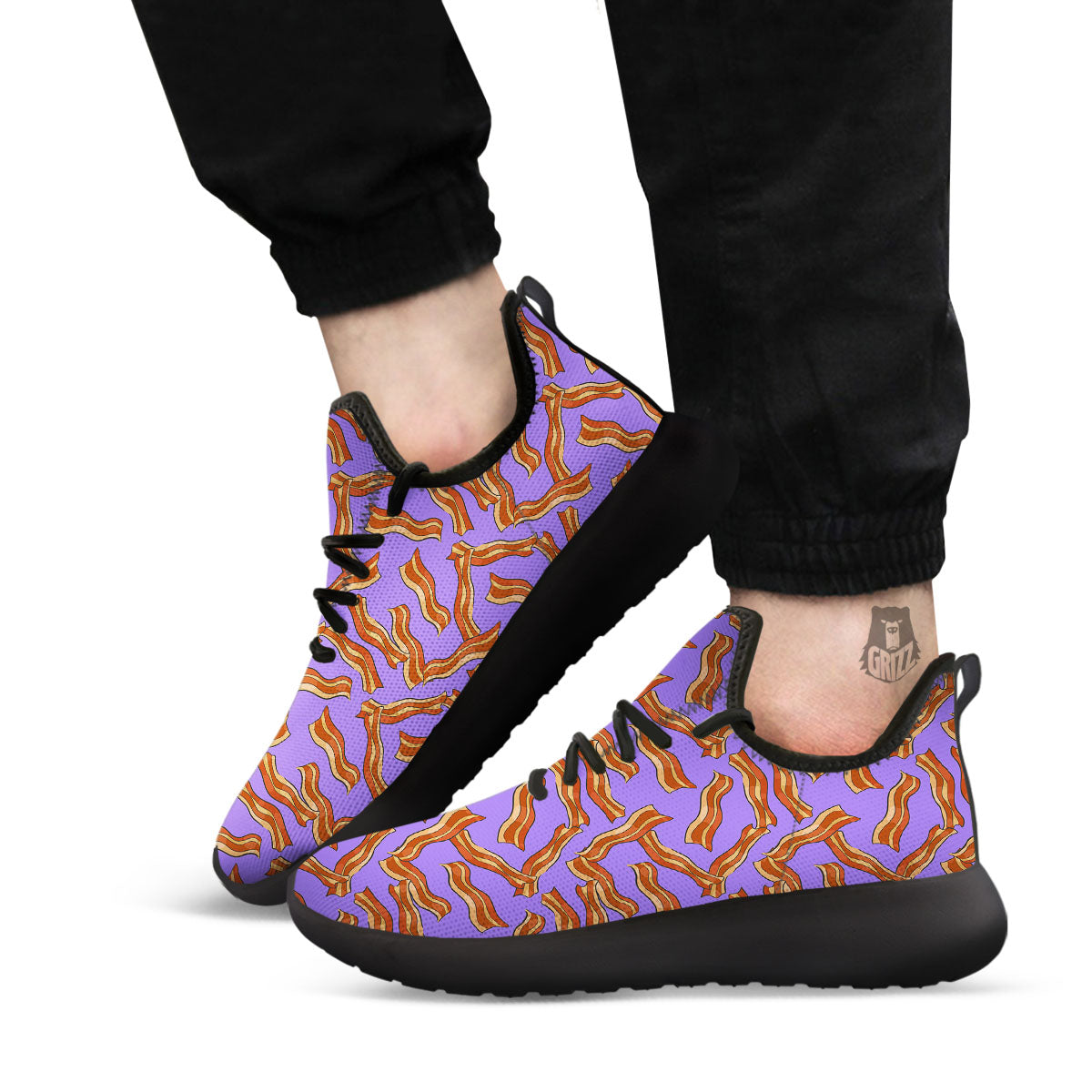 Bacon Purple Print Pattern Black Athletic Shoes-grizzshop