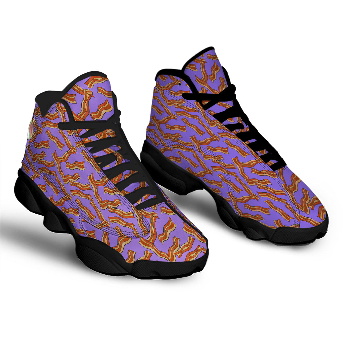 Bacon Purple Print Pattern Black Basketball Shoes-grizzshop