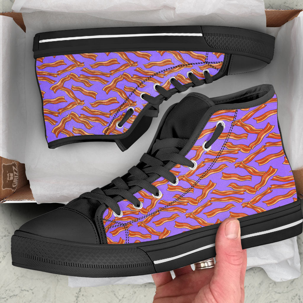 Bacon Purple Print Pattern Black High Top Shoes-grizzshop
