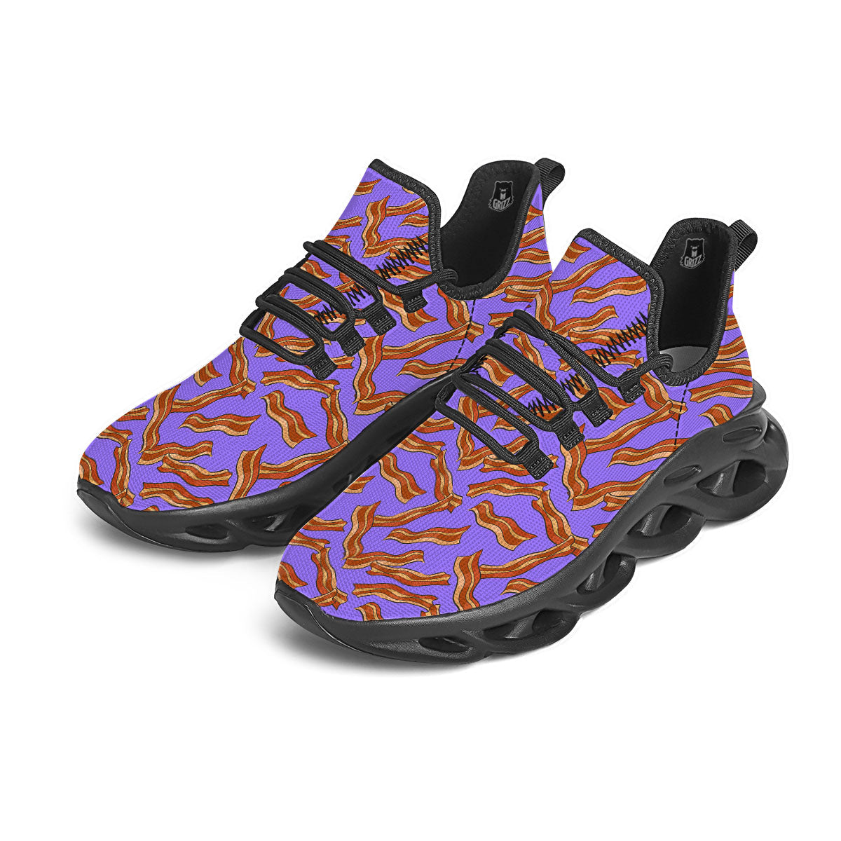 Bacon Purple Print Pattern Black Running Shoes-grizzshop