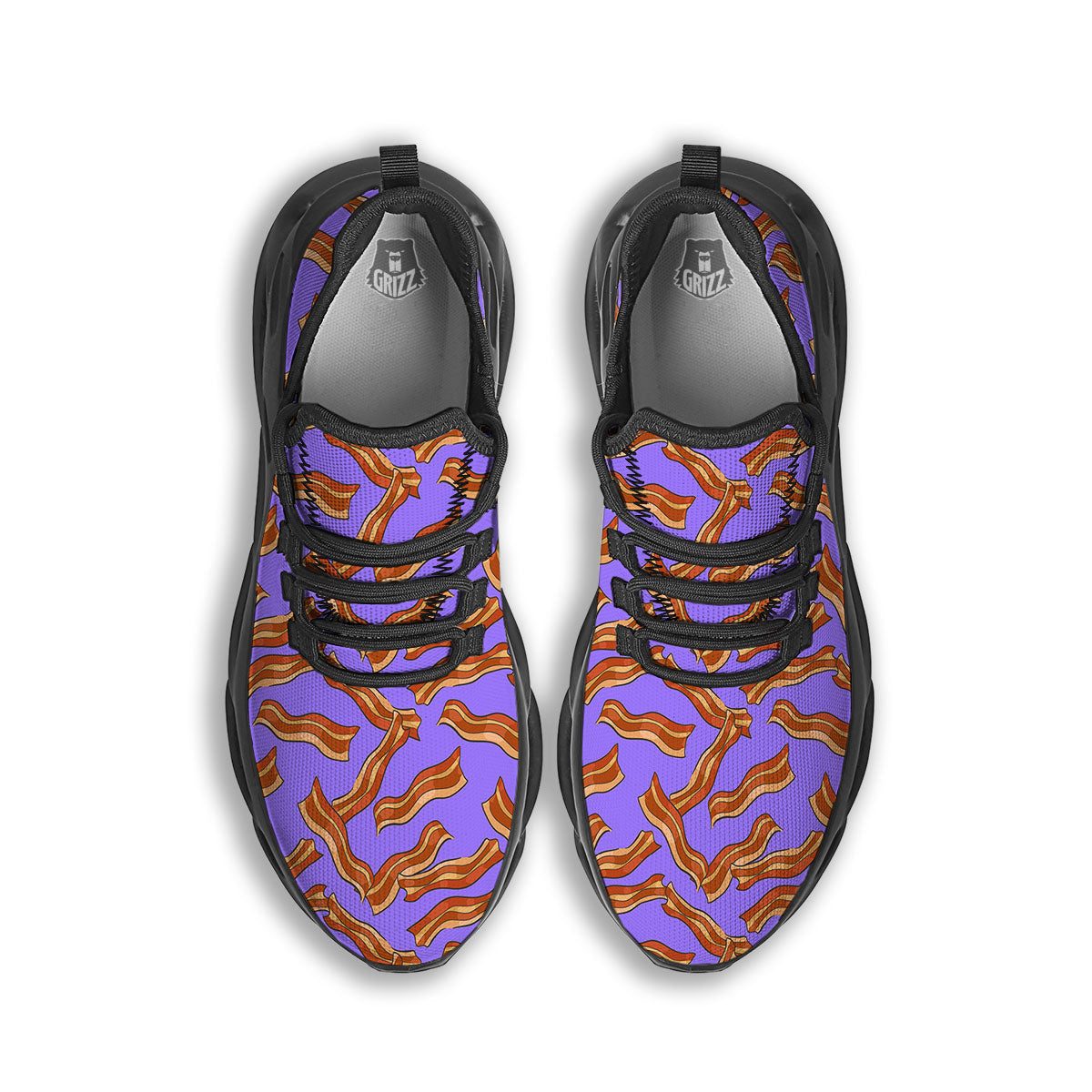 Bacon Purple Print Pattern Black Running Shoes-grizzshop