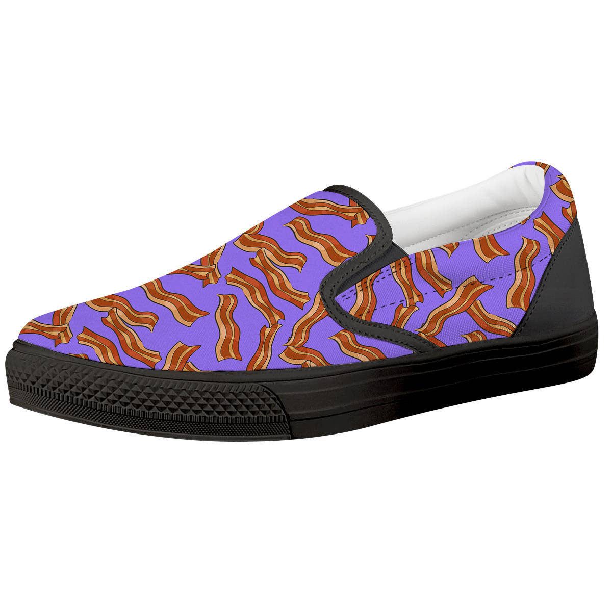 Bacon Purple Print Pattern Black Slip On Shoes-grizzshop