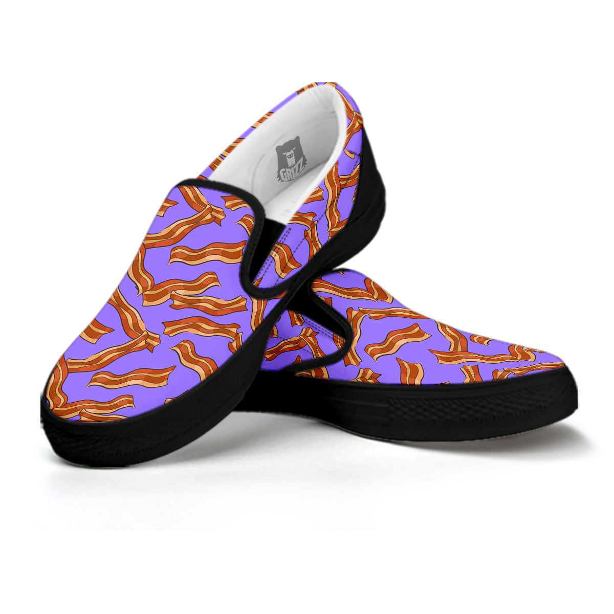 Bacon Purple Print Pattern Black Slip On Shoes-grizzshop